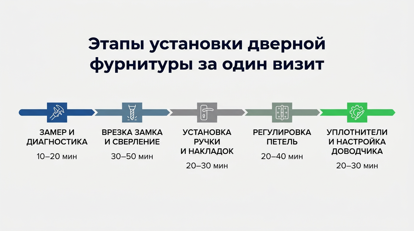 Этапы установки дверной фурнитуры